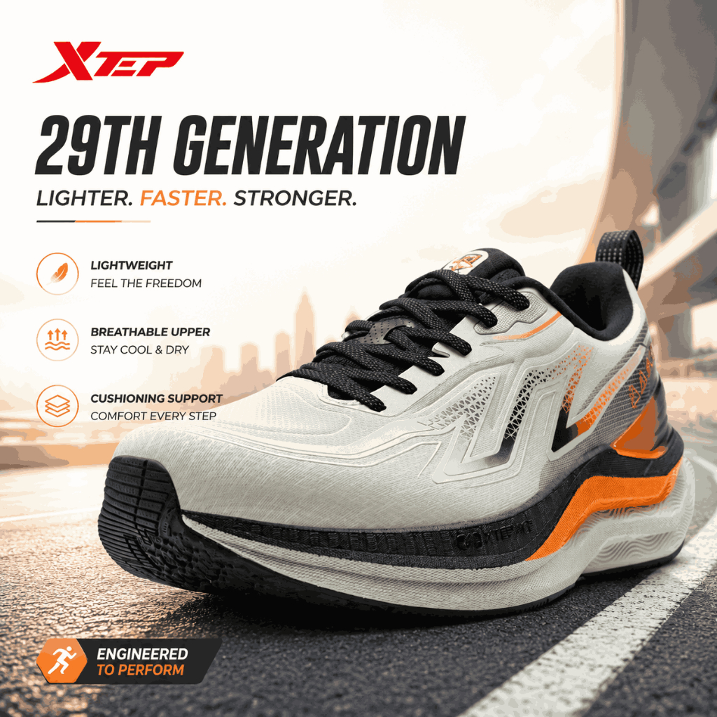 XTEP 29th Generation Sepatu Running Pria Original Lightweight Breathable Cushion Running Shoes Sport Sneakers