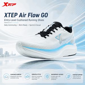 XTEP Air Flow GO Sepatu Lari Pria Running Shoes Entry Level Cushion Waterproof Leather Daily Commuting Sport Casual